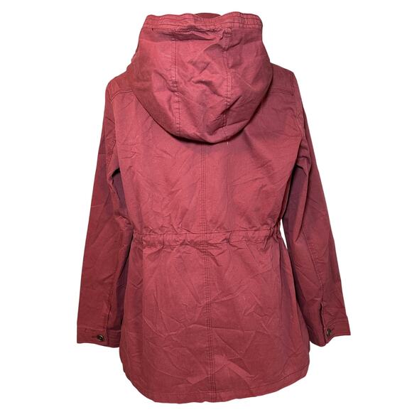 Blu Pepper Utility Hooded Jacket Button Zip Drawstring Maroon Women Size Medium - Picture 3 of 8